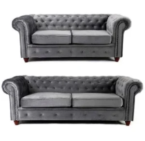 Grey 3+2 luxury chesterfield sofa set