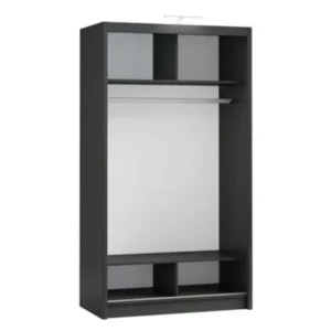 Berlin 120cm black sliding wardrobe with full-length mirrors in a modern bedroom
