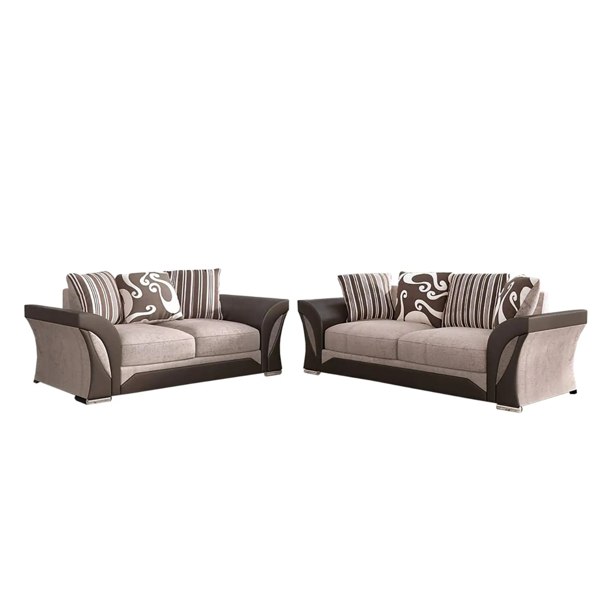 Shannon 3+2 Seater Sofa Set – Elegant chenille fabric 3+2 seater sofa set in black & grey or beige & brown, featuring plush cushioning and a modern design.
