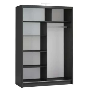 Berlin 150cm black sliding wardrobe with full-length mirrors in a modern bedroom.