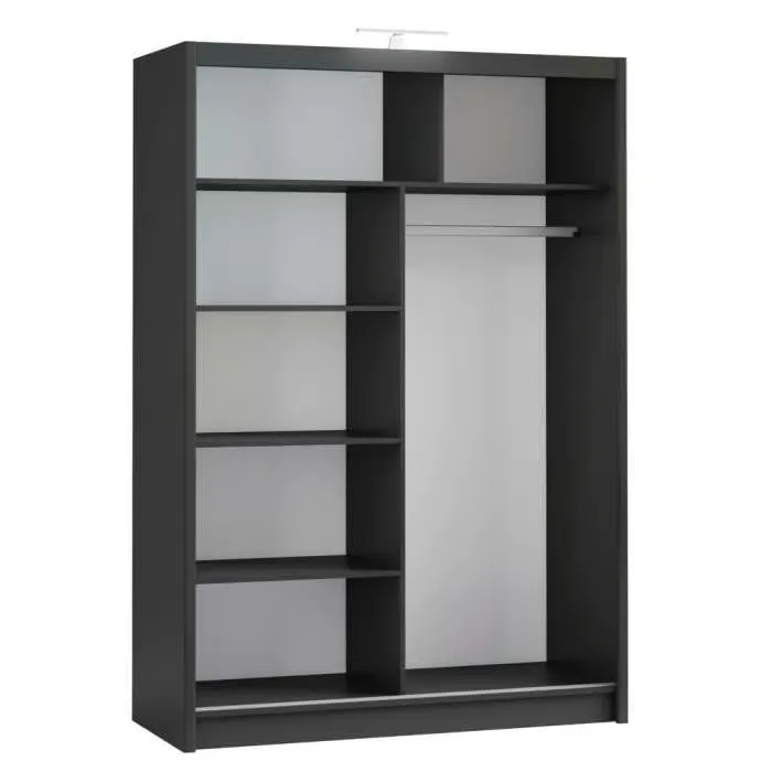 Berlin 150cm black sliding wardrobe with full-length mirrors in a modern bedroom.