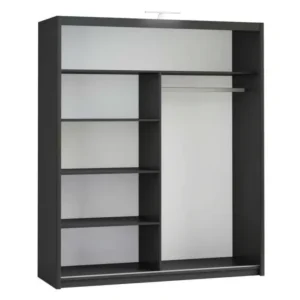 Berlin 180cm black sliding wardrobe with full-length mirrored doors in a modern bedroom