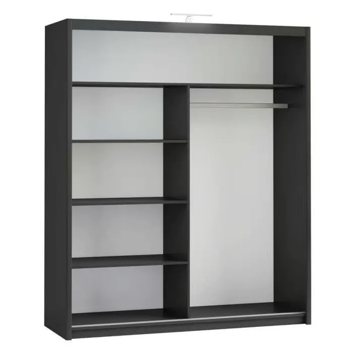 Berlin 180cm black sliding wardrobe with full-length mirrored doors in a modern bedroom