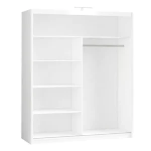 Berlin 180cm white sliding wardrobe with mirrored doors, perfect for bright, stylish interiors.