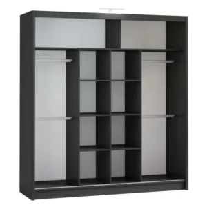 Berlin 203cm black sliding wardrobe with full-length mirrored doors in a modern bedroom