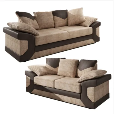 Beige Dino 3+2 Seater Sofa – Jumbo Cord & Leather, Stylish & Comfortable
