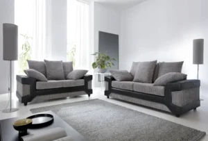Grey Luxury Dino 3+2 Seater Sofa – Jumbo Cord & Leather, Stylish & Comfortable
