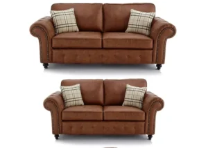 Oakland 3+2 seater sofa set in black, luxury leather-style fabric, perfect for modern UK homes.