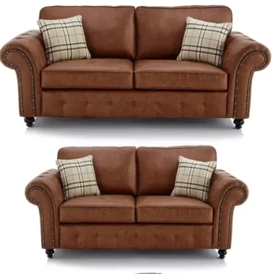 Oakland 3+2 seater sofa set in black, luxury leather-style fabric, perfect for modern UK homes.