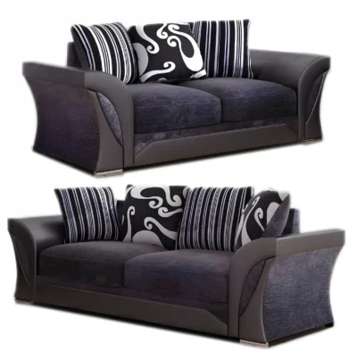 Shannon 3+2 Seater Sofa Set – Elegant chenille fabric 3+2 seater sofa set in black & grey or beige & brown, featuring plush cushioning and a modern design.