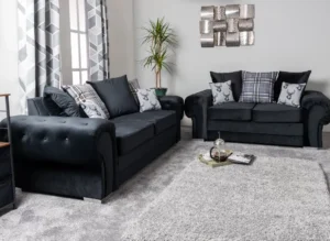 Verona 3+2 seater sofa in black plush velvet, adding elegance and sophistication to any living room