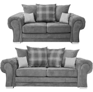 Verona 3+2 seater sofa in grey soft chenille fabric, providing soft, durable seating with a modern look.