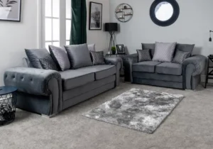Verona 3+2 seater sofa in steel plush velvet material, offering comfort and luxury with a stylish design
