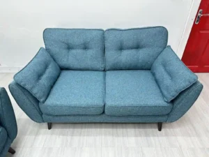 Zinc 2 Seater Teal Fabric Sofa with Wooden Legs – Elegant and Cozy Sofa for Living Room