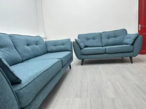 Zinc 3+2 Seater Teal Fabric Sofa Set with Modern Wooden Legs – Stylish and Comfortable Living Room Furniture