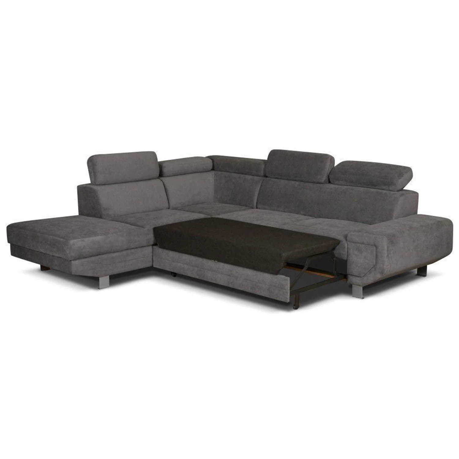 Artic grey L-shaped corner sofa bed with pull-out bed and storage