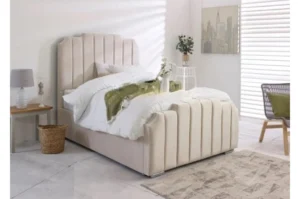 Art Deco upholstered bed in plush velvet with optional gas lift storage, available in Single, Small Double, Double, King, and Super King UK sizes. Cash on delivery available across the UK.