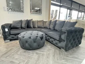 Ashton Black Corner Sofa with Tufted Back