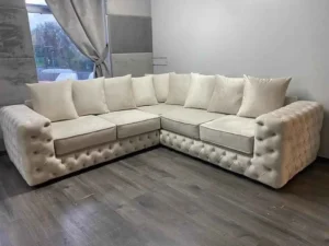 Ashton cream corner Sofa with Tufted Back