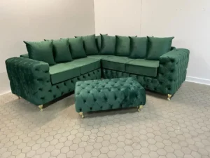Ashton Green Corner Sofa with Tufted Back