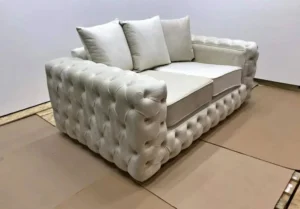 Ashton cream Velvet 3+2 Seater Sofa with Tufted Back