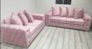 Ashton Pink Velvet 3+2 Seater Sofa with Tufted Back