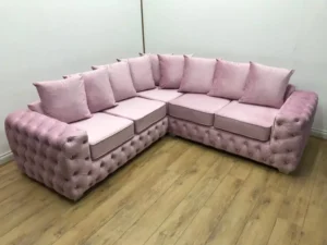 Ashton Pink Velvet Corner Sofa with Tufted Back