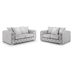 Ashton Silver Velvet 3+2 Seater Sofa with Tufted Back