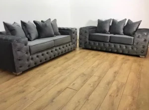 Ashton Steel Velvet 3+2 Seater Sofa with Tufted Back
