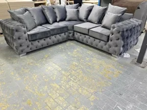 Ashton Steel Velvet Corner Sofa with Tufted Back