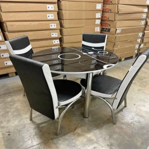 high gloss modern round dining table with 4 chairs