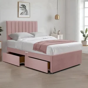 Plush velvet divan bed with storage drawers, headboard, and mattress options – solid wood base, 3ft to 6ft UK sizes, affordable luxury bed