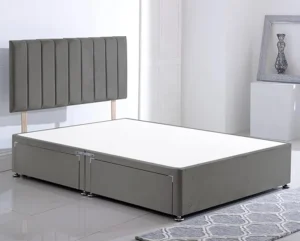 Plush velvet divan bed with storage drawers, headboard, and mattress options – solid wood base, 3ft to 6ft UK sizes, affordable luxury bed