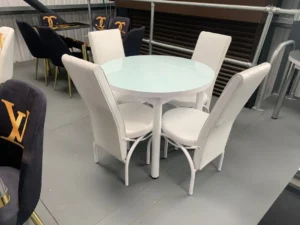 high gloss modern round dining table with 4 chairs perfect for uk homes
