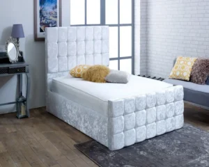 Elegant Crushed Velvet Ottoman Bed with Gas Lift Storage