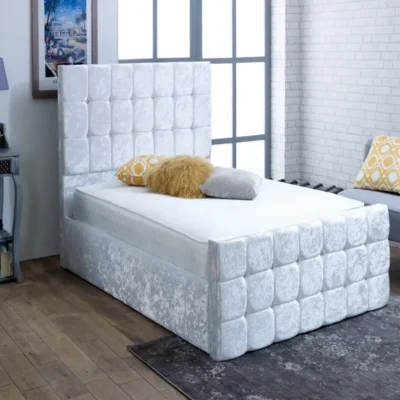Elegant Crushed Velvet Ottoman Bed with Gas Lift Storage