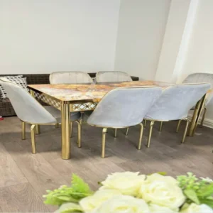 Luxury gloss dining silver & golden table with 4 or 6 chairs in Birmingham